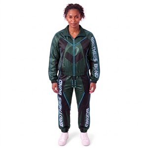 Conjunto deportivo personalizado para mujer, gris oscuro y rojo, con estampado gráfico futurista de circuitos, chaqueta deportiva y pantalones de chándal, conjunto informal deportivo. - Product Image 3