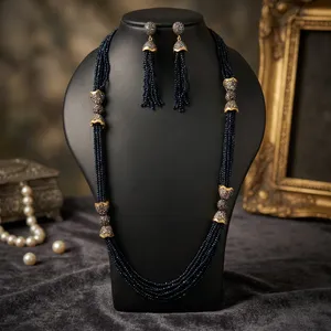 Conjunto de Collar con Piedra de Zafiro Azul Chapado en Oro con Pendientes a Juego, Joyería India Moderna para Mujer - Product Image 5