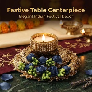 Support de bougie artisanal écologique couleur or, porte-bougie chauffe-plat décoratif, lanterne de table pour Diwali, Noël et la maison - Product Image 5