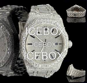 Montre-bracelet en acier inoxydable avec cadran en verre, entièrement sertie de diamants Moissanite, étanche 10 bars, fermoir de bracelet - Product Image 2