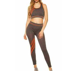 Conjunto de Yoga para Mujer: Leggings de Cintura Alta y Top Corto con Rayas Laterales, de Color Liso, de Secado Rápido, de Spandex y Poliéster, Espalda Cruzada, Sin Mangas, Largo Completo - Product Image 1