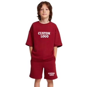 2026 Boys Custom Logo Cotton Short Sleeve T-Shirt and Shorts Set Crew Neck Loose <b>Fit</b> Casual Wear Summer Set with Side Pockets - Product Image 5
