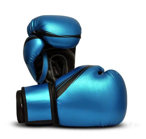 Custom 16oz Blue white PU Boxing Training Gloves Wrist Closure <b>Strap</b> Breathable for Adults 14 Years & Up with Customized Logo - Product Image 3