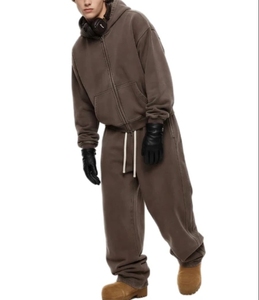 Ensemble de survêtement à capuche pour homme, sweat-shirt zippé et pantalon de jogging large avec logo, streetwear décontracté OEM - Product Image 2