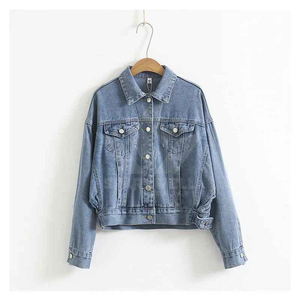Custom Women's White <b>Denim</b> <b>Jacket</b> Button Front Long Sleeve Casual Jean <b>Jacket</b> with Chest Flap Pockets Wholesale - Product Image 3