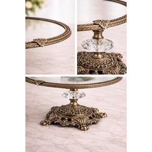 Circular Metal <b>Cake</b> <b>Stand</b> with Glass Top and Ornate Base Handmade Design - Product Image 5