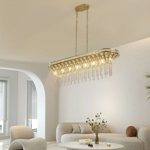 Elegante Lampadario Lineare Moderno in Cristallo da 39 Pollici, Finitura Dorata, Luce Pendente a Cascata con Perline per Lampadari e Lampade a Sospensione - Product Image 3