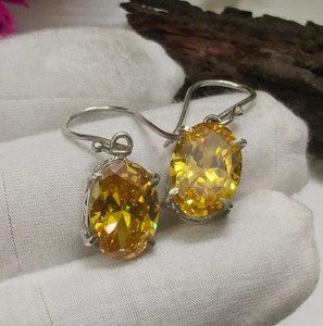 Boucles d'oreilles ovales en citrine faites à la main, boucles d'oreilles en citrine jaune plaquées argent pour femmes, bijoux pendantes pour la vente en gros - Product Image 5