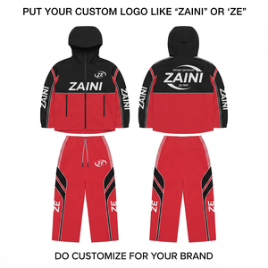 ZAINI ZI-259 Men's Winter Casual Windbreaker Suit 100% Polyester/Nylon Fabric 120 GSM Breathable Hooded Black Red Solid Front - Product Image 1