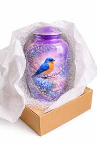 Urna Funeraria con Diseño de Colibrí y Flor en Tono Púrpura, con Acabado Artístico Suave, para Homenaje a Adultos - Product Image 4