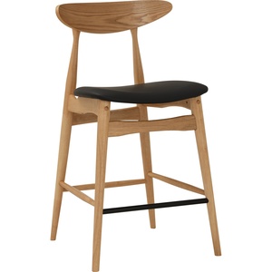 Counter Chair Natural Malaysian <b>Oak</b> <b>Frame</b> Espresso Vinyl Seat Model Counter Stool Chair Minimalist Modern Design Furniture - Product Image 1