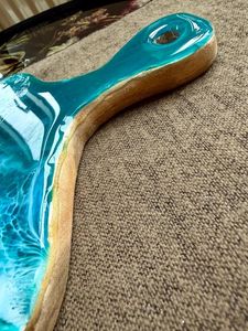 Coastal Wave Resin Chopping Block with Wood <b>Knife</b> Handle-Non-Toxic Dishwasher <b>Safe</b> 1.3cm Thick - Product Image 6