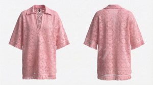 Camisetas Polo Oversize con Dobladillo de Flecos, Modernas y Elegantes, con Diseño Floral Bordado Personalizado, Cuello en V y Manga Corta - Product Image 5