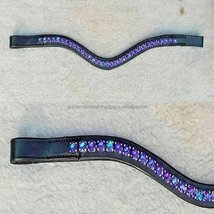 Banda de ceja de caballo de cuero de canal vacío con forma de onda hecha a mano fina con piedras decorativas de cristales morados y azules banda de CEJA ostentosa - Product Image 2
