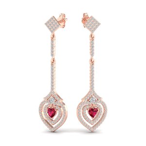 REYES Personalized 14K Solid Gold IGI Certified Diamond Drop Earrings Heart Shape 0.46 Carat Ruby Gemstone Earrings For Women - Product Image 6