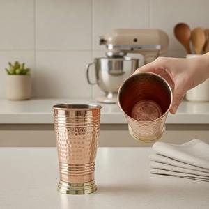 ชุดแก้วทองแดงตีลาย แก้วน้ำทองแดงทำมือ ภาชนะดื่มแบบดั้งเดิมสำหรับชาและน้ำ แก้วน้ำทองแดงและถ้วยทองแดง - Product Image 5