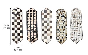 March Expo 2026 Hand Tooled Genuine Cowhide Leather Table Runner Designer Piece Black & White Checkered Pattern Dining Table Mat - Product Image 2