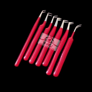 Hot Selling Red <b>Colour</b> Eyelash Tweezers for Eyelash Extension Soft Rubber Coating Eyelash Extension Tweezers <b>Set</b> Lash Supplies - Product Image 2