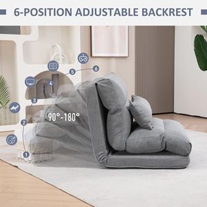 Poltrona Letto da Terra per Adulti con Schienale Regolabile in 6 Posizioni e Cuscino per Lettura, Gaming e Meditazione - Disponibile in Grigio - Product Image 5