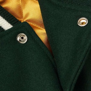 Men's Green Varsity Jacket White Sleeve Preppy Style Regular Fit Button Closure Turn-down Collar Autumn <b>Wool</b> Polyester Front - Product Image 6