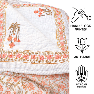 Edredón de Algodón Elegante Color Durazno y Blanco, Estampado a Mano, Lavable, para Uso Hotelero, Hecho por Artesanos en Jaipur a Precios de Mayoreo - Product Image 4