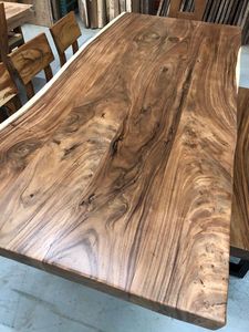Handmade <b>Solid</b> <b>Wood</b> Live Edge Rectangle Dining <b>Table</b> with Metal Legs Modern Rustic Design for Apartment Use - Product Image 5