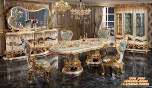 Muebles de comedor de madera de estilo barroco de diseño, juego de comedor de oro negro tallado pesado, mesa de comedor de estilo rococó de madera de teca - Product Image 2