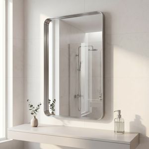 Modern <b>Rectangular</b> Bathroom Vanity <b>Mirror</b> 30x50 Inch <b>Wall</b> Mounted with Deep Silver Metal Frame - Product Image 1