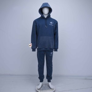 Best Quality Blue Cotton Hooded Tracksuit Full Sleeve Solid Color Casual Autumn Wear Regular Fit Side Pockets Drawstring Closure - Product Image 1