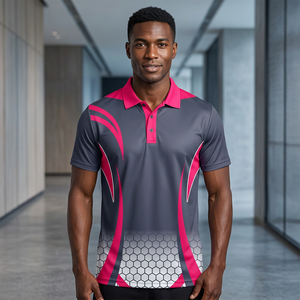 <b>Men's</b> Short Sleeve Polo Shirt Geometric Print Pink Gray Quick Dry Knitted Polyester Sporty Regular Fit - Product Image 4