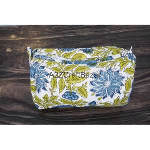 Pochette cosmétique indienne matelassée en coton biologique, faite à la main, avec fermeture éclair à pompon, écologique, durable, style vintage, multicolore - Product Image 4