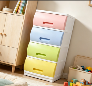 Commode de rangement en plastique à 4 niveaux, couleurs assorties, pour bébé, organisateur de chambre d'enfant, commode empilable pour vêtements et jouets d'enfants, fabriqué en Corée - Product Image 5
