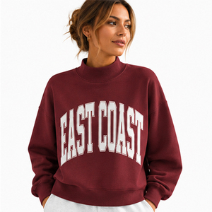 Sudadera Oversize de Cuello Alto Estilo East Coast, Jersey Casual de Manga Larga con Estampado Gráfico, Unisex, Rojo, de Algodón Tejido - Product Image 1