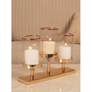 Candelabro Triple Dorado de Cristal, Soporte Rectangular para Velas, Decoración para el Hogar, Candelabros de Mesa Duraderos y Lujosos - Product Image 3