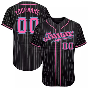 Camiseta de Béisbol Personalizada para Hombre, Negra con Rayas Rosas, Manga Corta, Impresión Sublimada, Nombre del Equipo 00, Uniforme para Adulto que Absorbe la Humedad - Product Image 1
