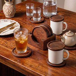Handmade Sheesham Wood <b>Coaster</b> <b>Set</b> With Matching Holder. Embossed Border Premium Wholesale Tableware For Cafe, Home & Bar - Product Image 6