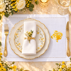 Salvamantel de Algodón Bordado con Mariposas Amarillas, Decoración de Mesa con Dobladillo Suave, Ideal para Fiestas de Té de Verano y Regalo de Inauguración de Casa - Product Image 2