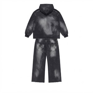 Conjunto Deportivo de Algodón Tie Dye Personalizado para Hombre, Sudadera con Capucha, Manga Larga, Corte Holgado, Informal, para Otoño, con Bolsillos Laterales Elásticos - Product Image 2
