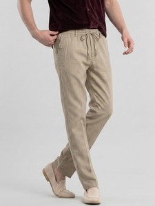 Pantalones Casuales de Hombre Color Beige con Cintura Elástica Ajustable, Ligeros, de Algodón y Fibra de Bambú, Estilo Verano, Corte Recto - Product Image 2