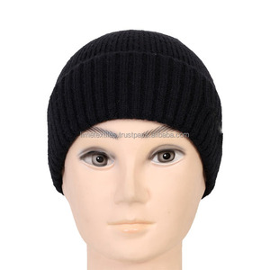 Custom Logo Adult Unisex Double Layer 100% <b>Wool</b> Striped Satin Lined Knit <b>Beanie</b> Hat Adjustable Warm Thick Winter Daily Cuffed - Product Image 3