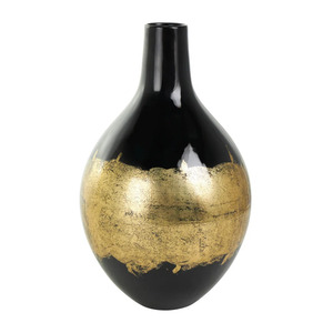 Vase moderne en métal noir et or, fait main, pour table, décoration de mariage, vase à fleurs en métal, en solde - Product Image 1
