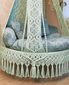 72" Boho Macramé Outdoor Swing Chair Daybed Hanging Hammock Modern Swing <b>Sofa</b> Garden Furniture Round Hanging <b>Bed</b> - Product Image 4