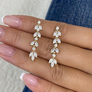 Pendientes de Diamantes Redondos Marquise, Pendientes Colgantes de Diamantes Cultivados en Laboratorio, Pendientes de Oro para Novia, Pendientes Finos de Diamantes para Boda, Regalo - Product Image 4