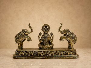Handmade Brass Gaj Lakshmi <b>Statue</b> with Figures | Diwali Handicraft Goddess Lakshmi Idol for Home Table & Temple Decor - Product Image 3