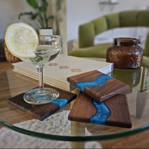 High Quality Square and Round <b>Epoxy</b> <b>Resin</b> Coaster Set with Ocean Effect Beautiful Fairy Style Made of Wood Perfect - Product Image 1