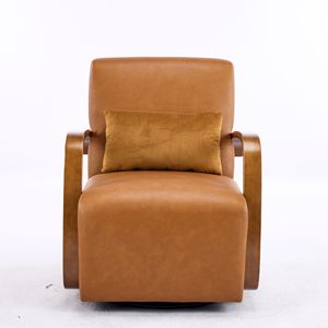 Fauteuil pivotant en similicuir de luxe avec accoudoirs en bois massif, confort ergonomique pour salon ou bar - Product Image 3
