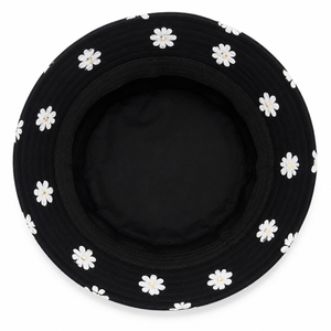 Sombrero de Pescador Floral Negro al por Mayor con Estampado de Flores Blancas, Unisex, Ligero, para Verano, Playa, Viajes y Protección Solar - Product Image 2