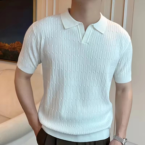 เสื้อยืดถักผู้ชาย ลายแจ็คการ์ด แขนสั้น สวมใส่สบาย ระบายอากาศได้ดี น้ำหนักเบา เหมาะสำหรับฤดูร้อน ผู้ผลิต OEM - Product Image 1