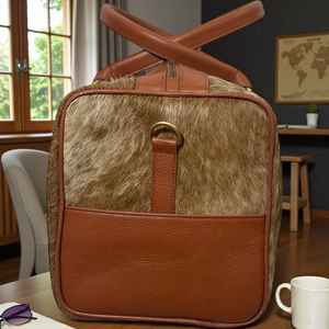 Bolsa de Viaje de Fin de Semana de Gran Capacidad, Ligera, con Cierre, de Cuero Genuino de Primera Calidad, Modelo LHODB-0161 - Product Image 3