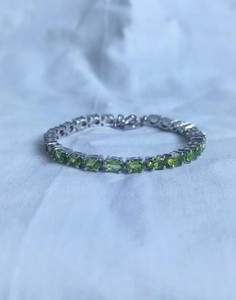 Natural Peridot Tennis <b>Charm</b> Bracelet Sterling <b>Silver</b> White Gold Plated Luxury Green Gemstone Women's Wedding Anniversary Gift - Product Image 1